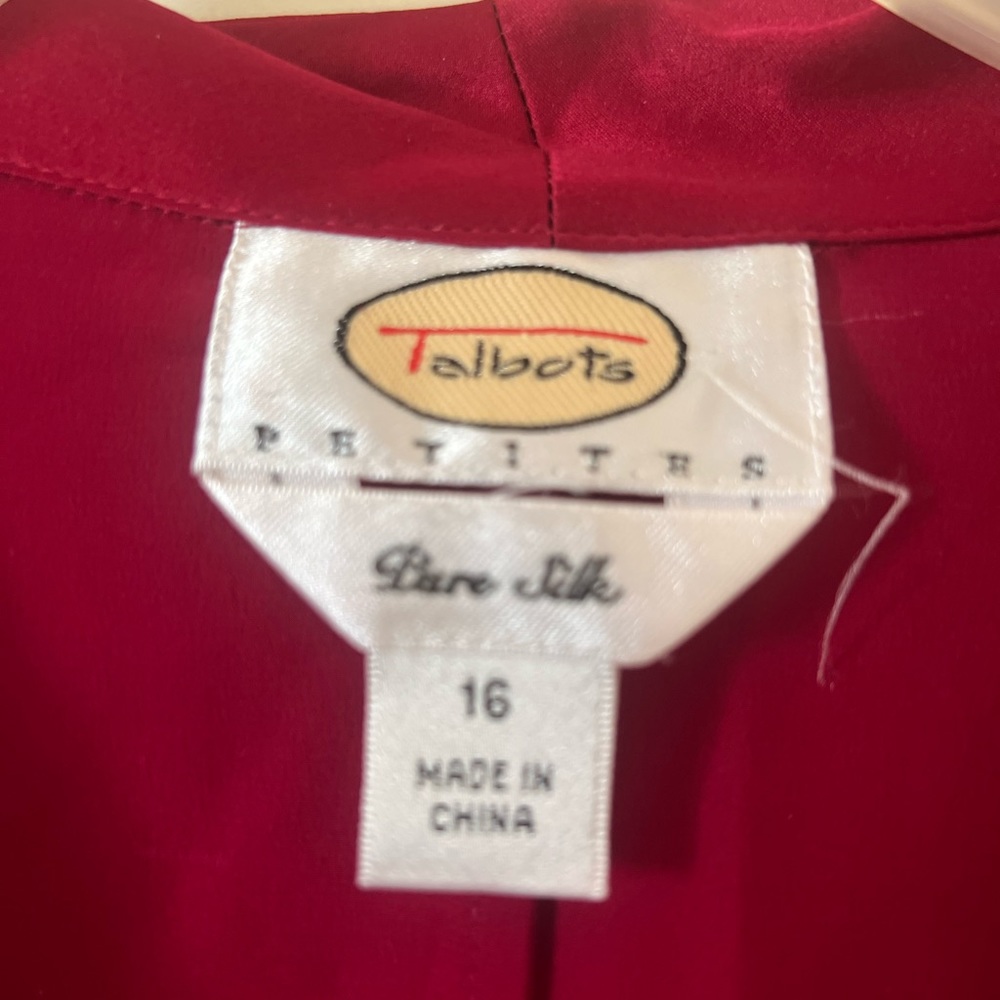 Ruby Red Silk Button Down Blouse, Nwot, Talbot's - image 3